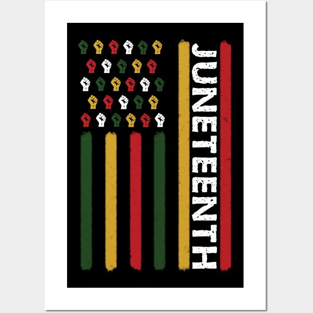 Juneteenth Flag Black Power Fists Wall Art by blackartmattersshop